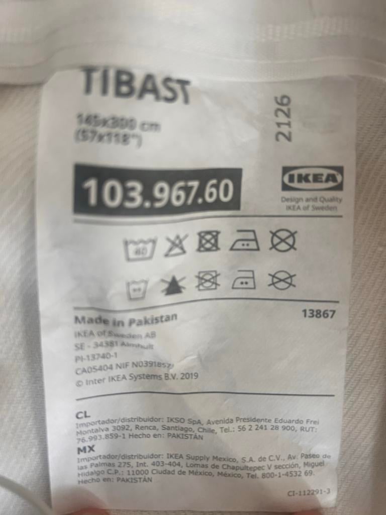 IKEA TIBAST Gordijn 145x300 cm Wit, 50 tot 150 cm, Ophalen of Verzenden, Zo goed als nieuw, 10 m² of meer