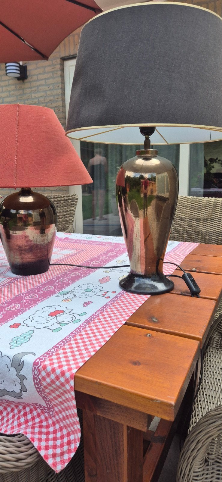 Set van 3 lampvoeten goud/brons, kappen zijn aan vervanging, Huis en Inrichting, Ophalen, Gebruikt, Goud, Met schakelaar