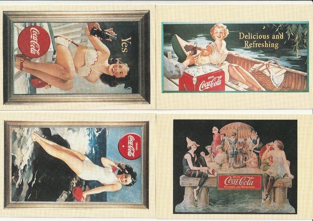 Mooie retro Pin-up set van Coca-Cola - 4 stuks voor € 3,00, Ophalen, 1960 tot 1980, Ongelopen, Cultuur en Media