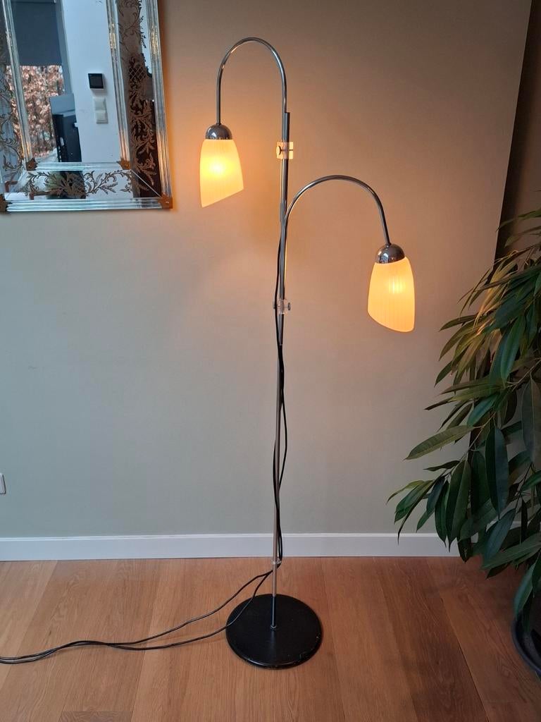 Jaren '50 Vloerlamp met Reserve Kapjes, Ophalen, Gebruikt, Jaren '50, Vintage, Glas