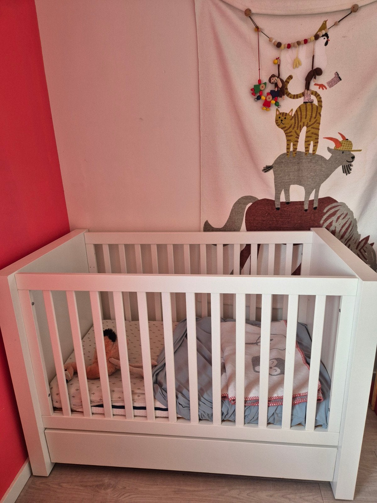 Wit babybedje met lade en matras, Gebruikt, 70 tot 85 cm, Matras, 140 tot 160 cm