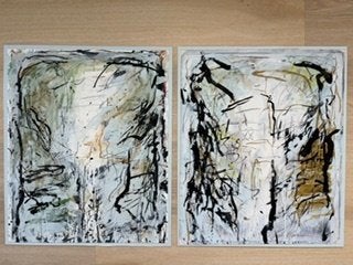 John Hansen, 2x Acryl op papier, Antiek en Kunst, Kunst | Schilderijen | Abstract, Ophalen of Verzenden