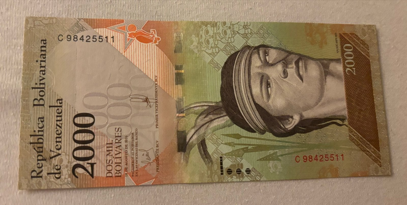 Venezuela 2000 Bolívares biljet - Guacaipuro - UNC, Ophalen of Verzenden, Zuid-Amerika, Los biljet