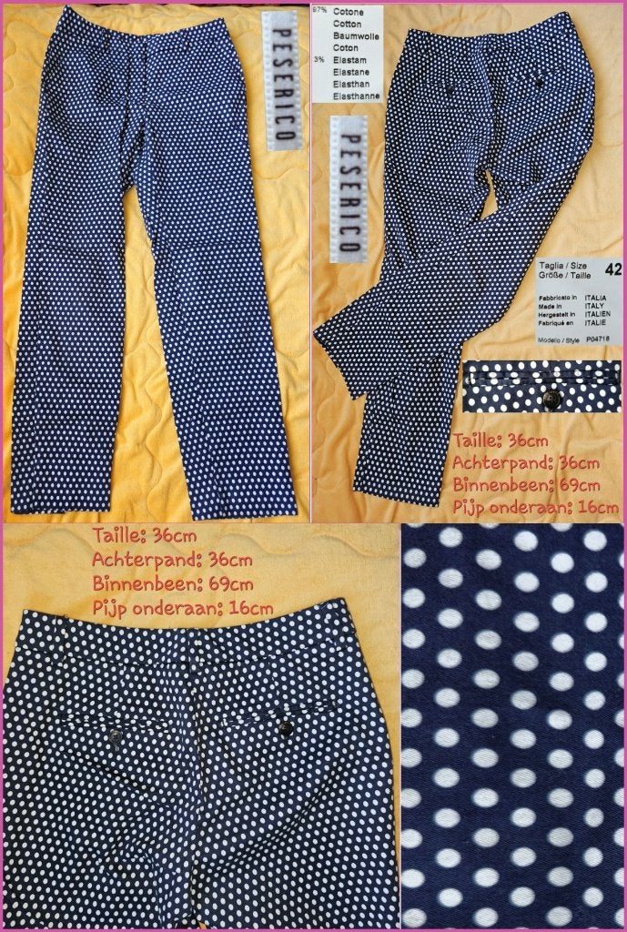 PESERICO IT prachtige blauw-ecru retro broek maat 36 nieuw, Blauw, Nieuw, Ophalen of Verzenden, Maat 36 (S)