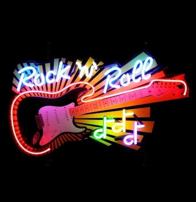Rock n Roll gitaar neon met veel kleuren & veel andere neons, Lichtbak of (neon) lamp, Nieuw, Ophalen of Verzenden, Info@americansaleshop.nl
