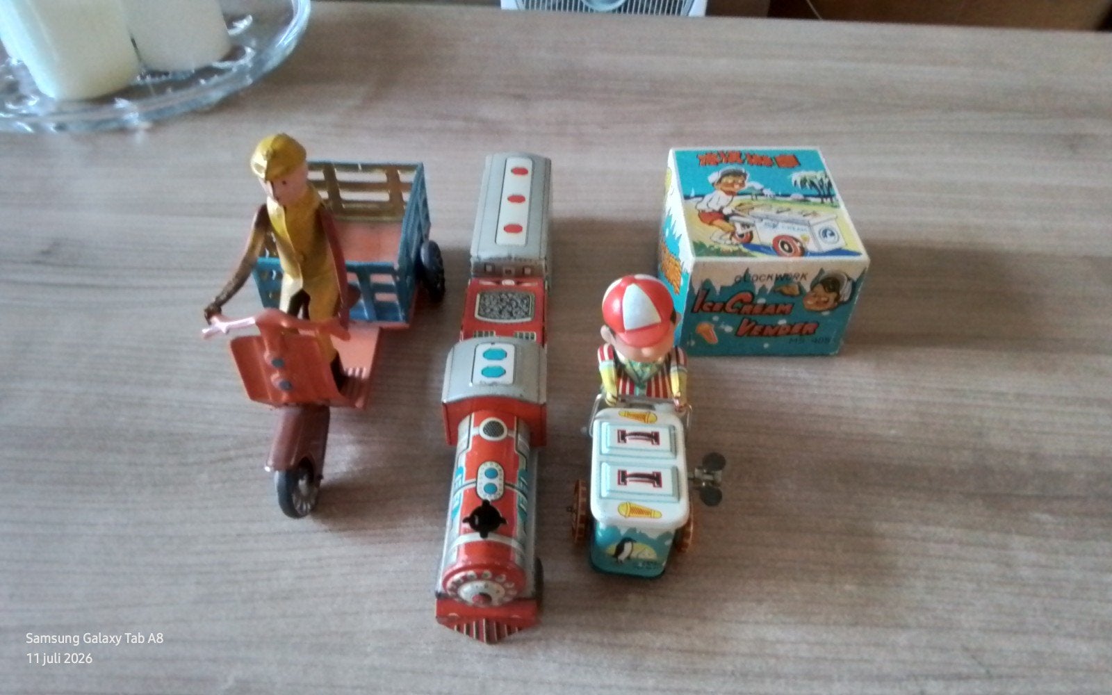 Vintage blikken speelgoed: Trein, driewieler en ijsverkoper, Ophalen of Verzenden, Gebruikt, Jongen of Meisje