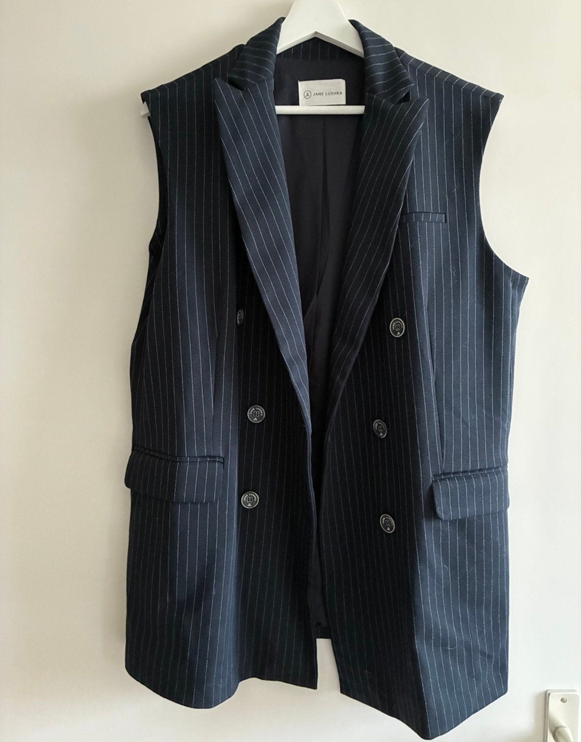 Blauw met witte strepen gilet, maat L, Ophalen, Zo goed als nieuw, Maat 42/44 (L), Blauw