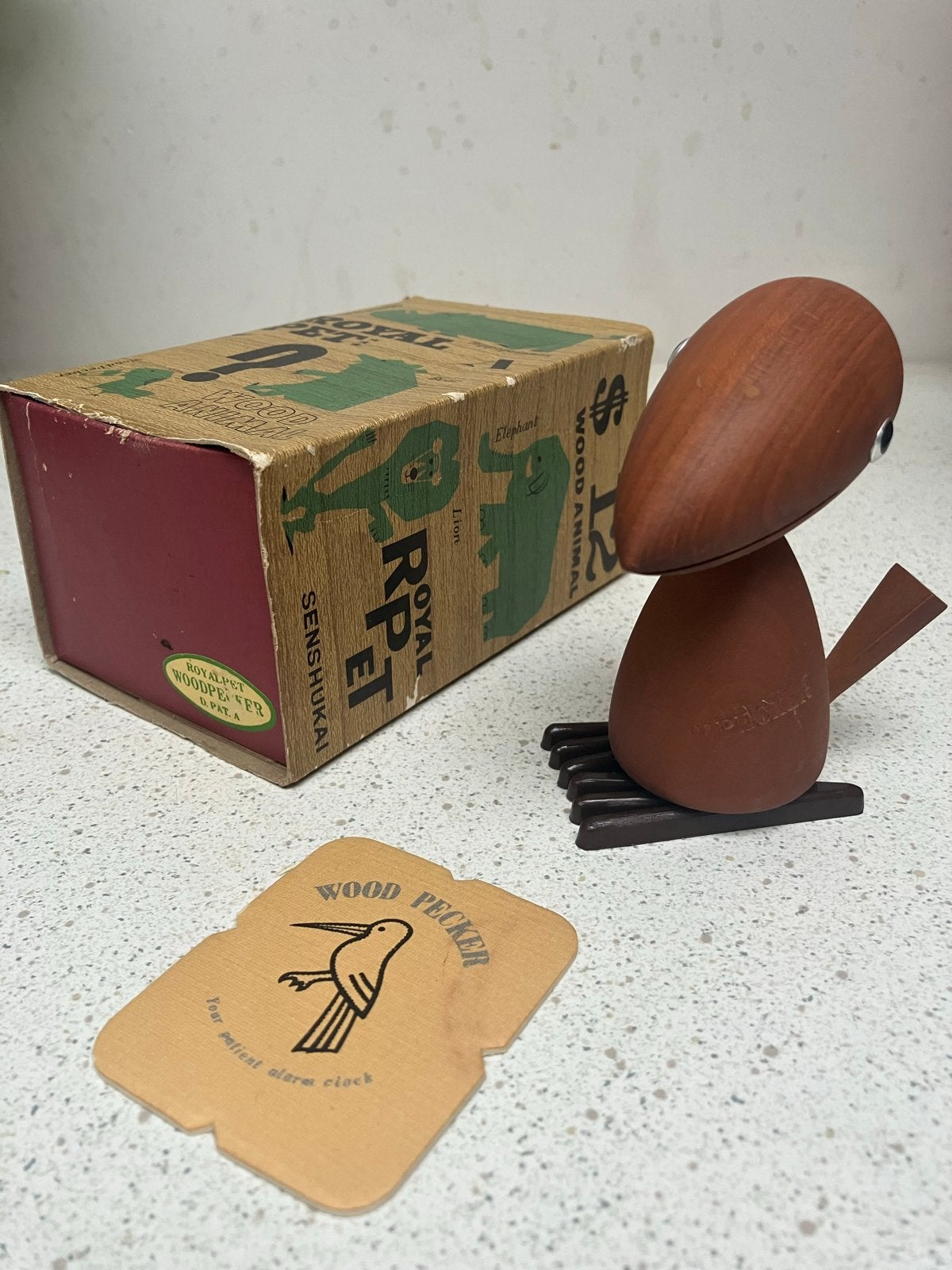 Senshukai Royal Pet Wood Pecker in originele doosje met kaar, Houtsnijwerk, Minder dan 20 cm, Ophalen of Verzenden, Handgemaakt