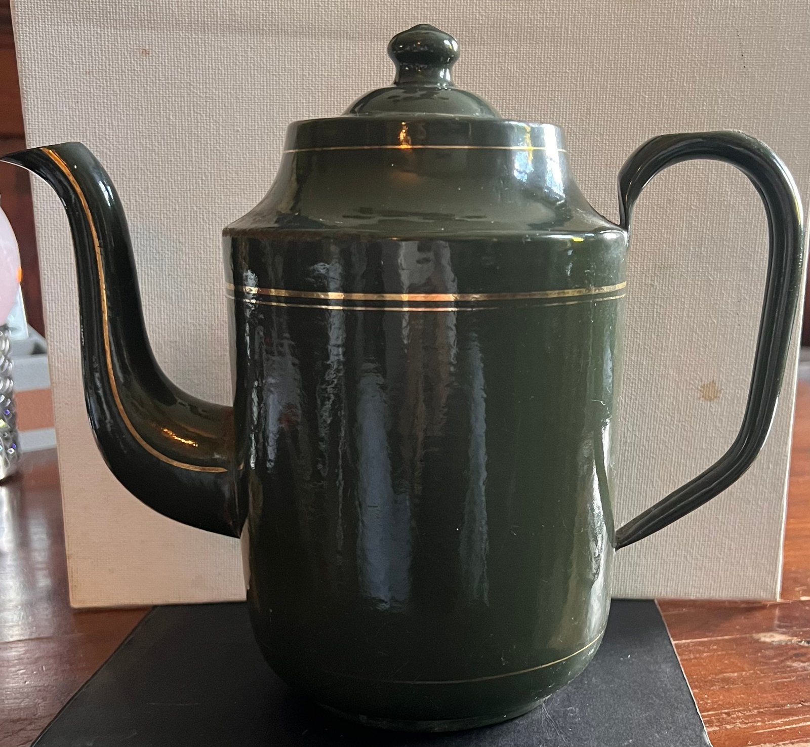 Vintage groene emaille koffiekan, Ophalen of Verzenden