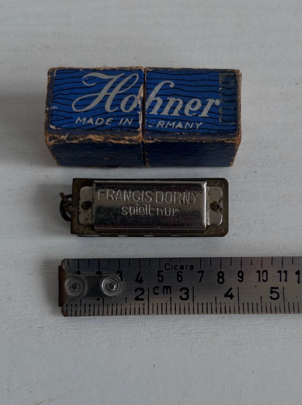 Mini Hohner mondharmonica - 4 cm - Mooi geluid, Ophalen of Verzenden, Gebruikt, Met koffer of doosje