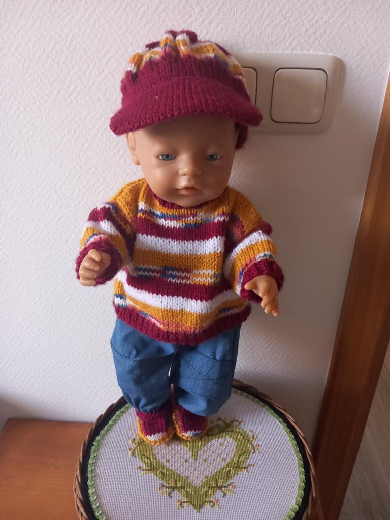 Zelfgemaakte poppenkleertjes voor pop 43 cm 4 delig., Ophalen of Verzenden, Nieuw, Babypop