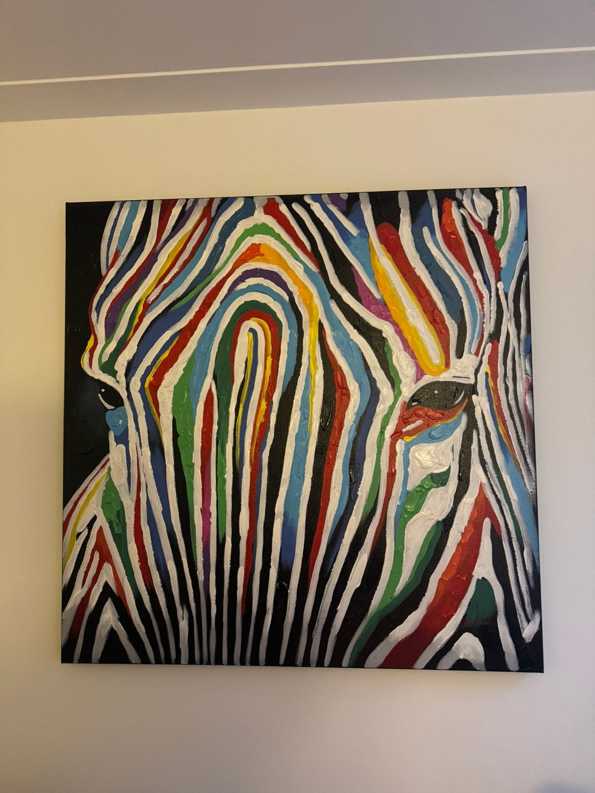 Kleurrijk handgeschilderd schilderij – Zebra kunstwerk, Antiek en Kunst, Kunst | Schilderijen | Abstract, Ophalen