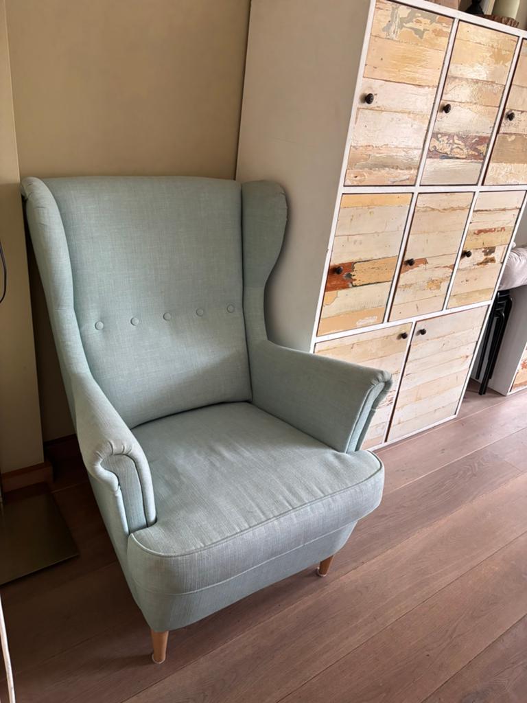 Strandmon oor fateuill ikea nint groen, Huis en Inrichting, Fauteuils, Ophalen, 75 tot 100 cm, Zo goed als nieuw, Jaren 50