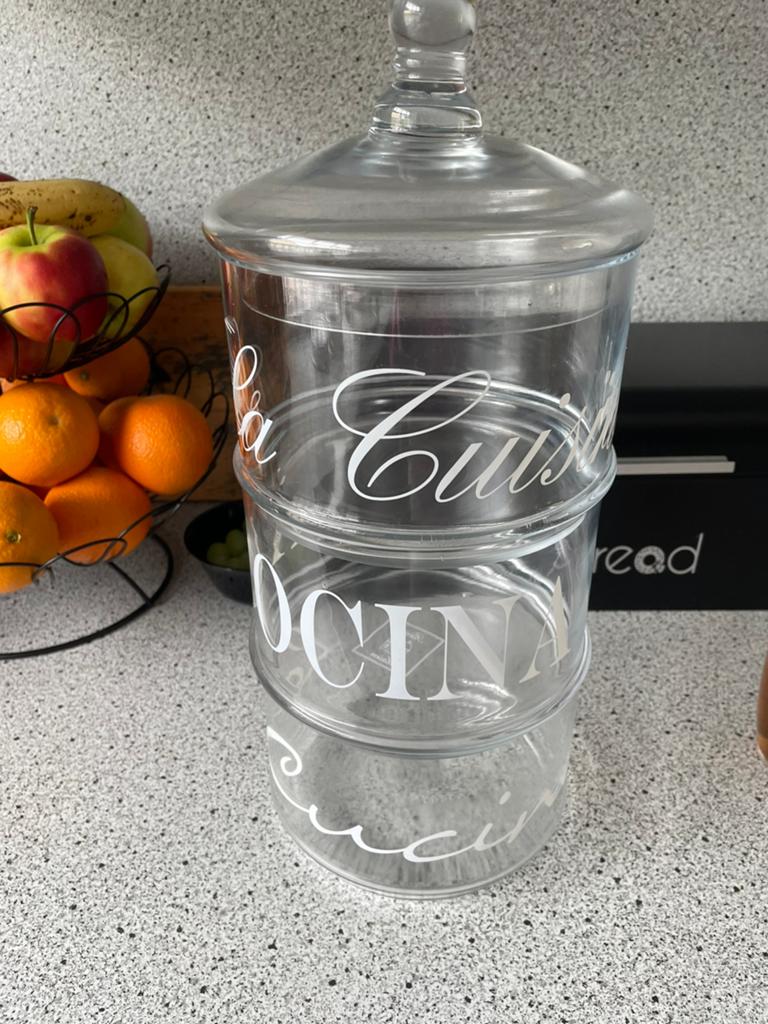 2glazen stolpen en 1 glazen voorraadpot van Rivièra, Ophalen of Verzenden, Zo goed als nieuw