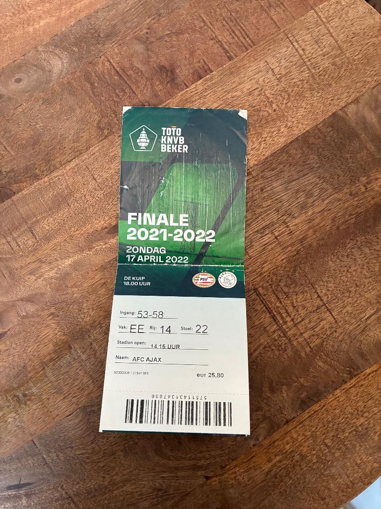 PSV -Ajax knvb bekerfinale kaartje 2021-22, Ophalen of Verzenden, Gebruikt, Ajax, Poster, Plaatje of Sticker