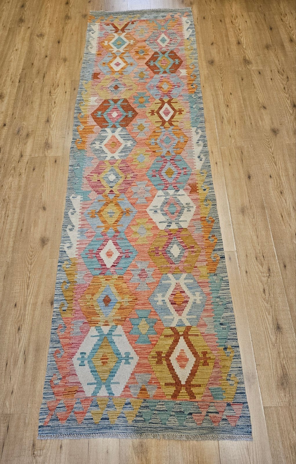 handgeweven oosterse wollen kelim loper 296x84, Info@SlatsAntiek.nl, Crème, Vof Slats Antiek, Kelim
