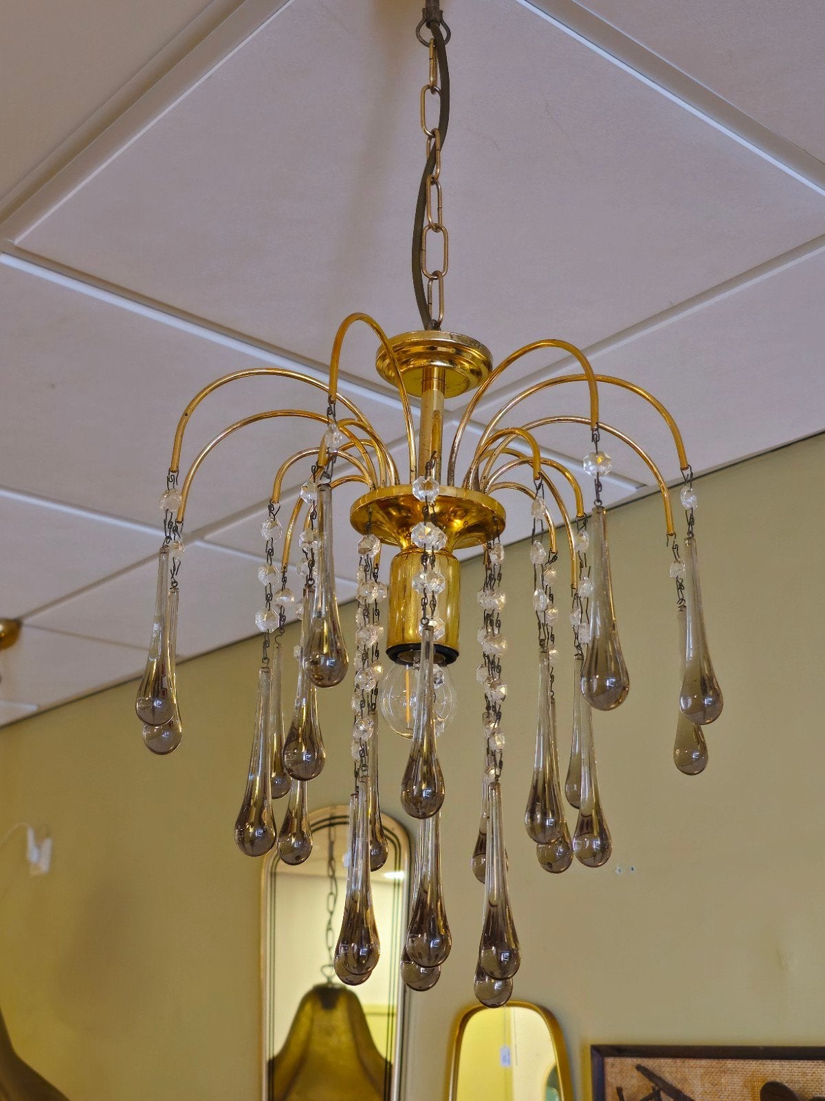 Vintage Hanglamp Murano Teardrop Teardrops Lamp Plafondlamp, Ophalen, Gebruikt, E27 (groot), Glas