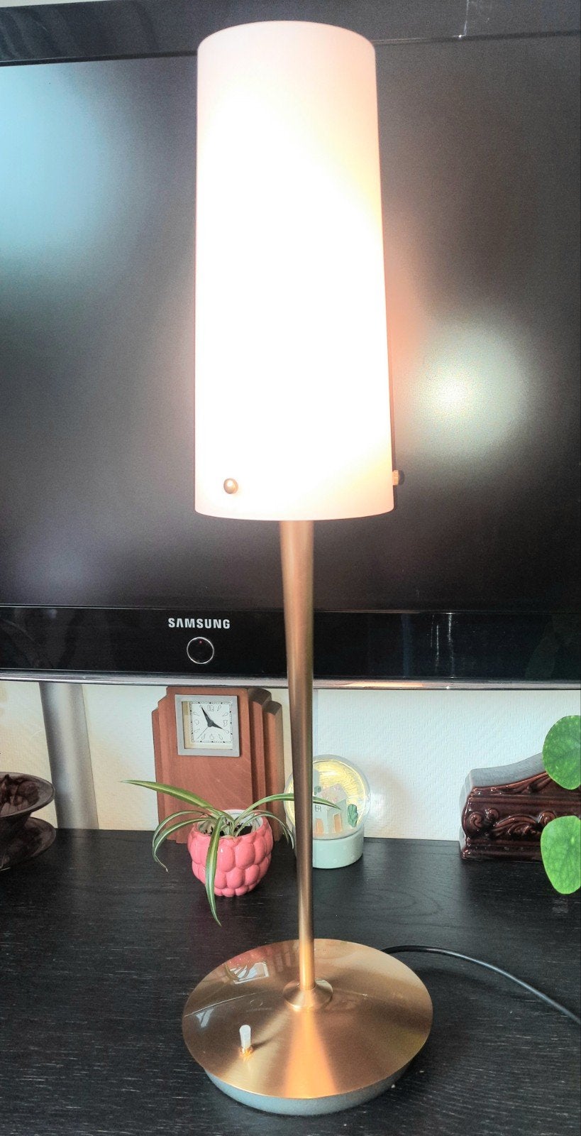 Tafellamp merk Estiluz type m9063 brons,lees beschrijving, Goud, Zo goed als nieuw, Glas, E27 (groot)