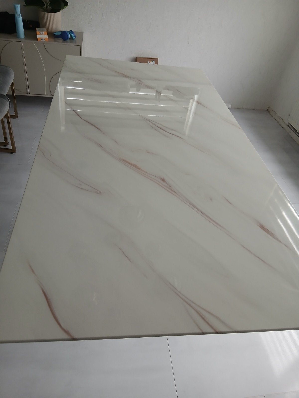 Nieuwe marmer glas tafel met gouden voet!, Ophalen, Nieuw