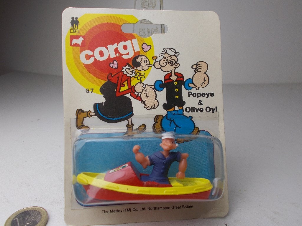 1980 Corgi Juniors POPEYE IN BOAT (NIEUW OP KAART!) MOC. -A-