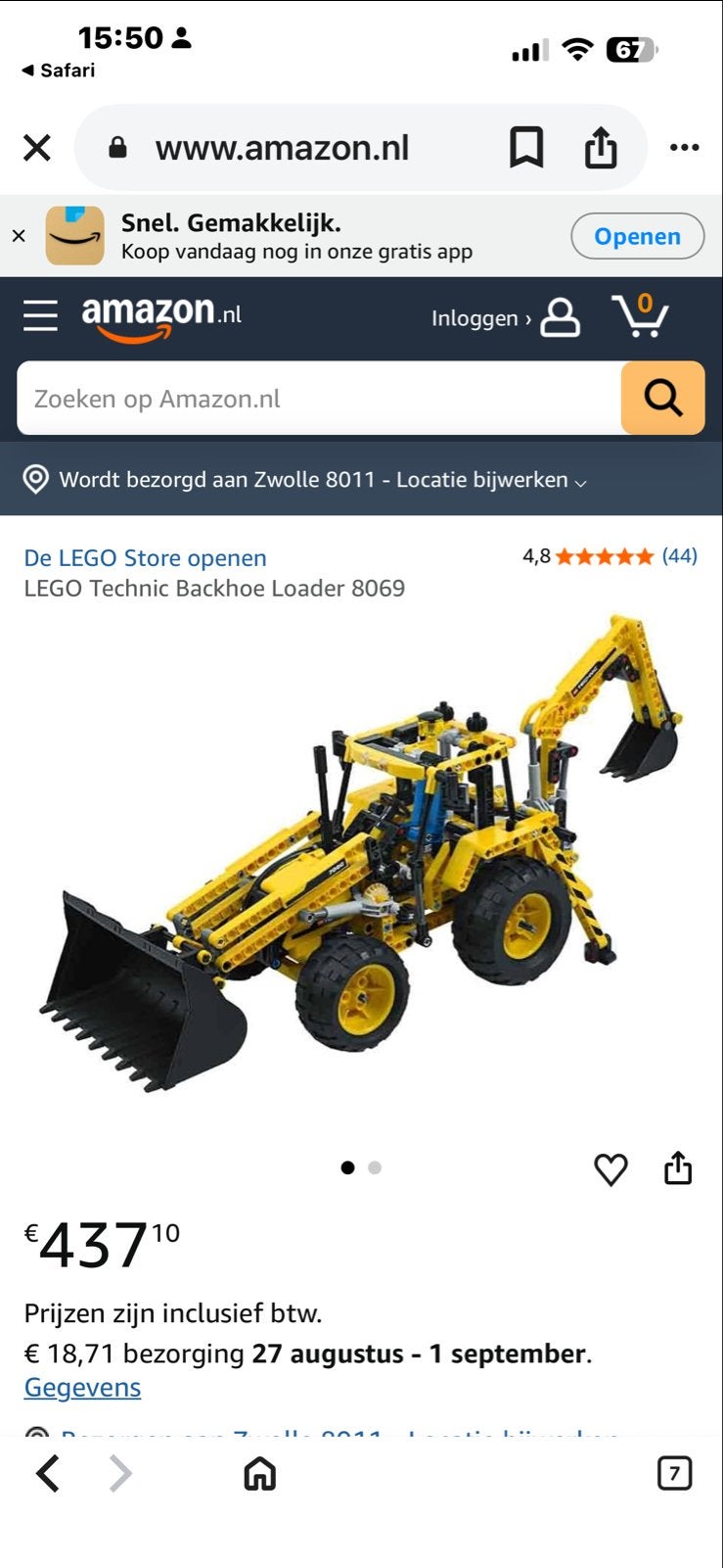 Technic Baggerlader 8069 - 2-in-1 model +instructie, Gebruikt, Lego, Ophalen of Verzenden, Technic
