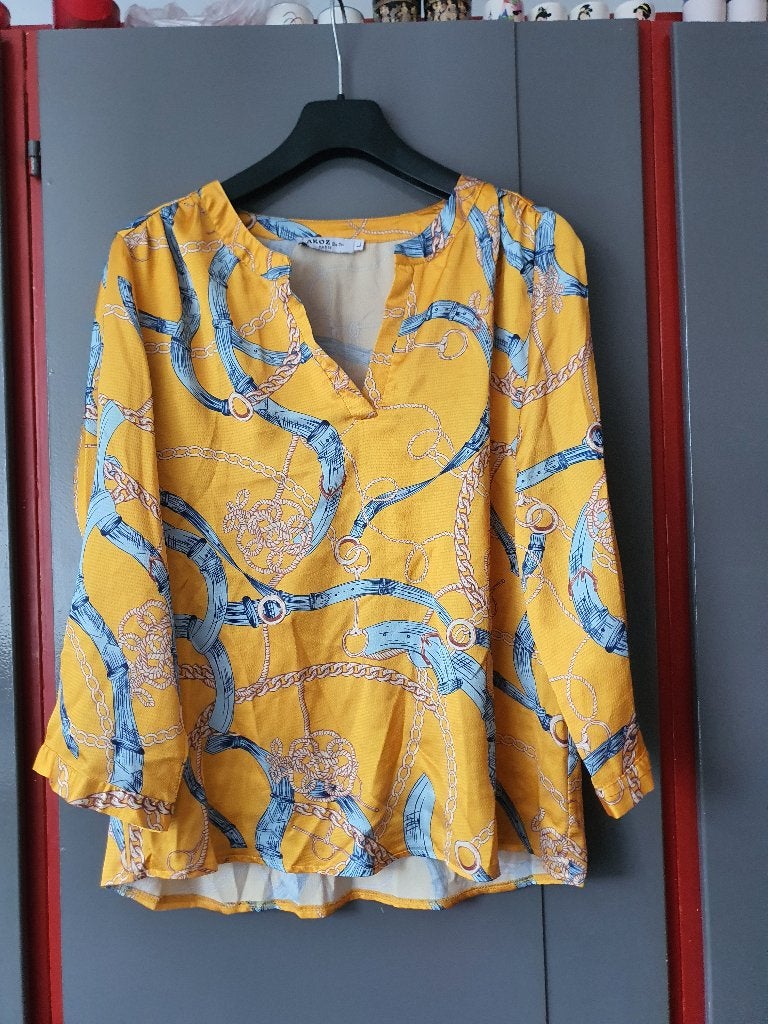 AKOZ De Toi Paris blouse mosterdgeel maat L, Ophalen of Verzenden, Zo goed als nieuw, Maat 38/40 (M), Blauw