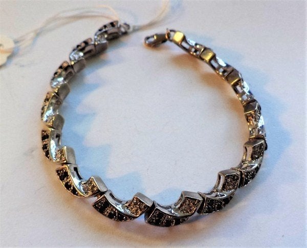 Prachtige zilveren armband, zwart & helder strass 925 (537), Sieraden, Tassen en Uiterlijk, Ophalen of Verzenden, Nieuw, Zilver