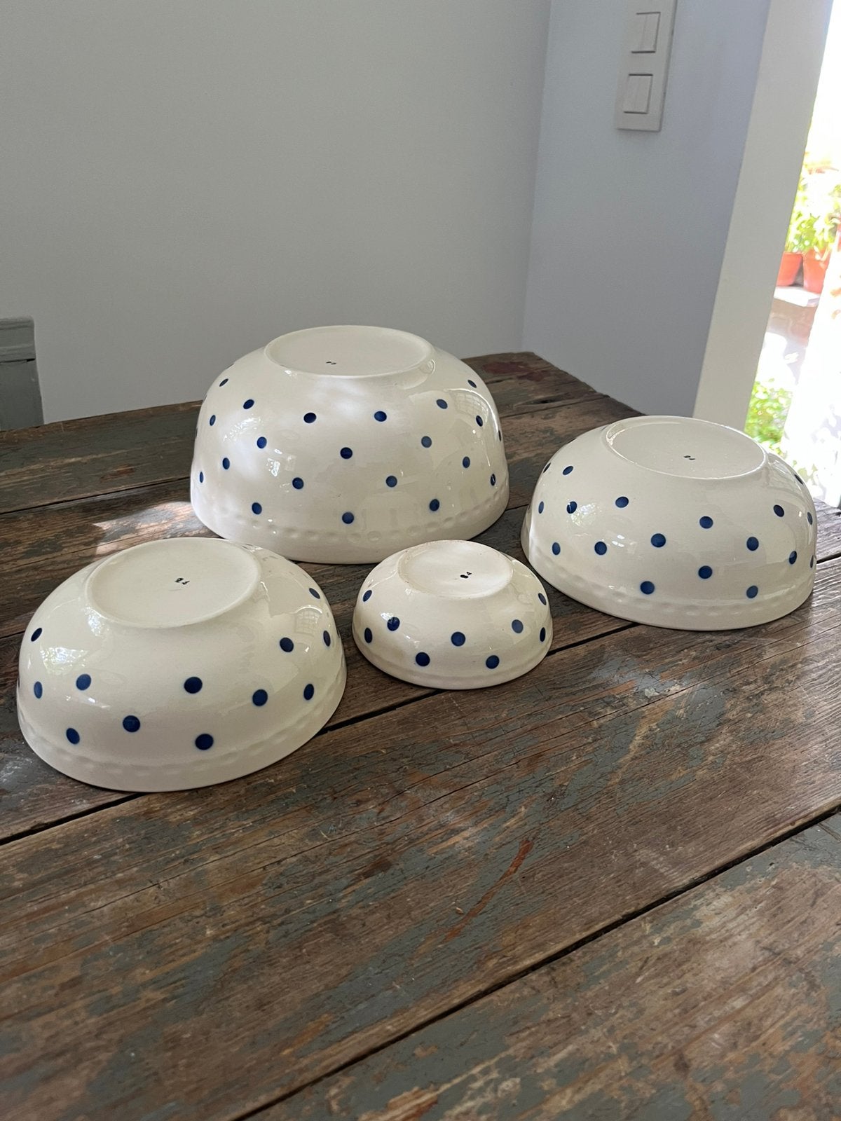 VINTAGE RETRO SERVIES KOM 4 STUKS BOCH&FRÈRES BLAUWE STIPPEN, Antiek en Kunst, Ophalen of Verzenden