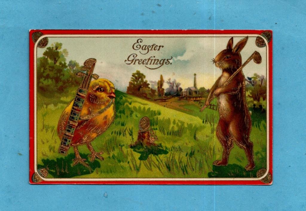 Mooie oude fantasie paaskaart M964 - Haasje speelt golf, Verzenden, Voor 1920, Ongelopen, Overige thema's