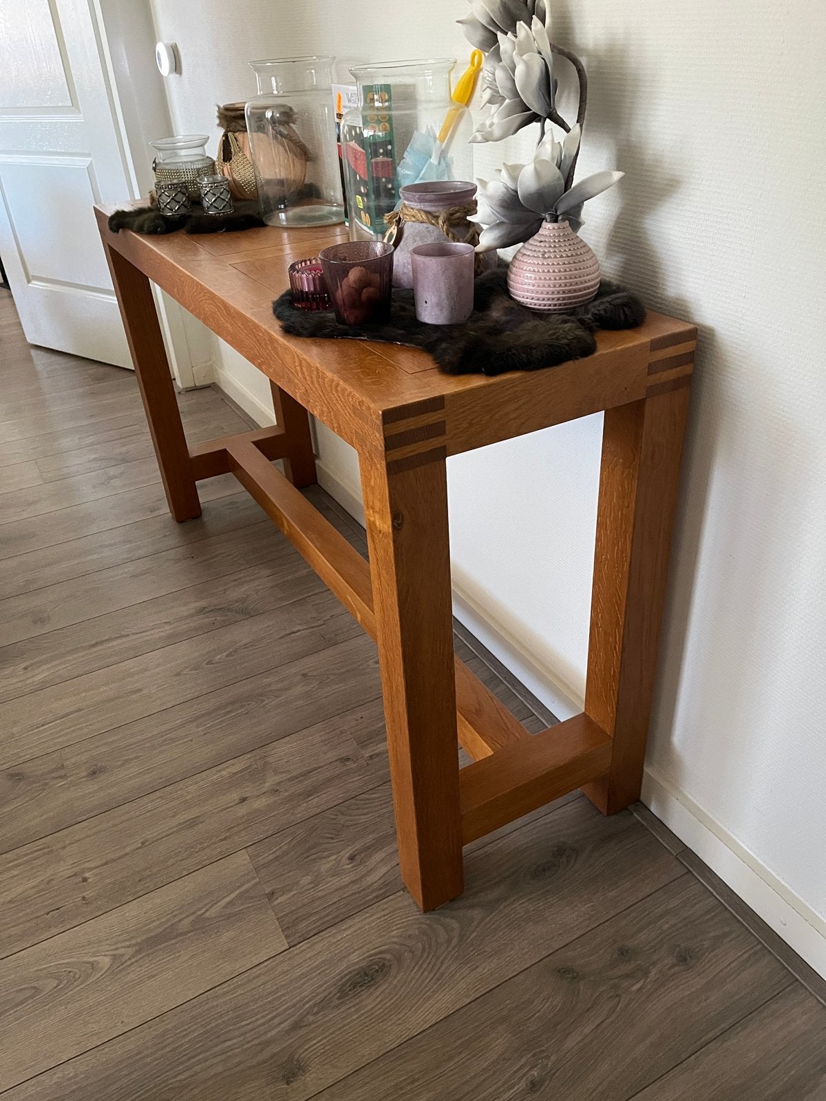Eikenhouten sidetable - 40x140x78cm, Huis en Inrichting, Tafels | Sidetables, Ophalen, Gebruikt, 100 tot 150 cm, Eikenhout