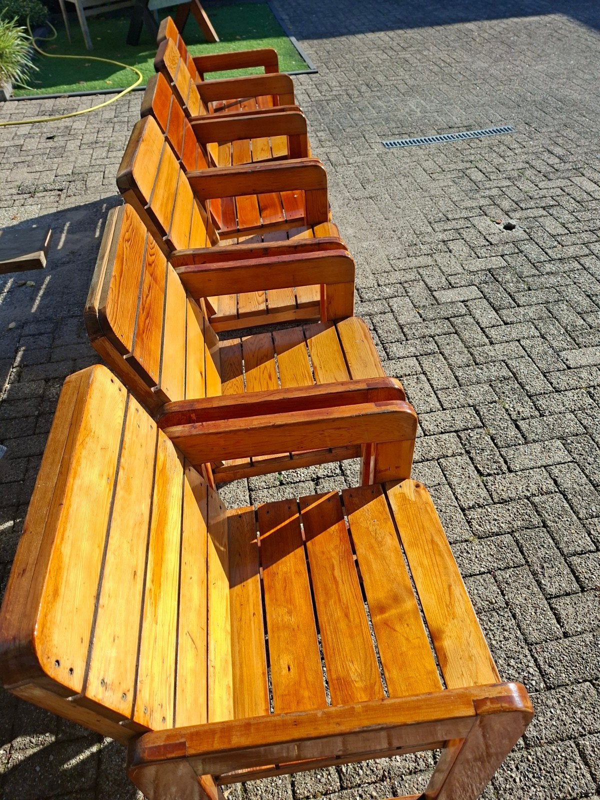 te koop 6 cederhouten tuin diner stoelen met kussens, Ophalen, Gebruikt, Rechthoekig, Hout