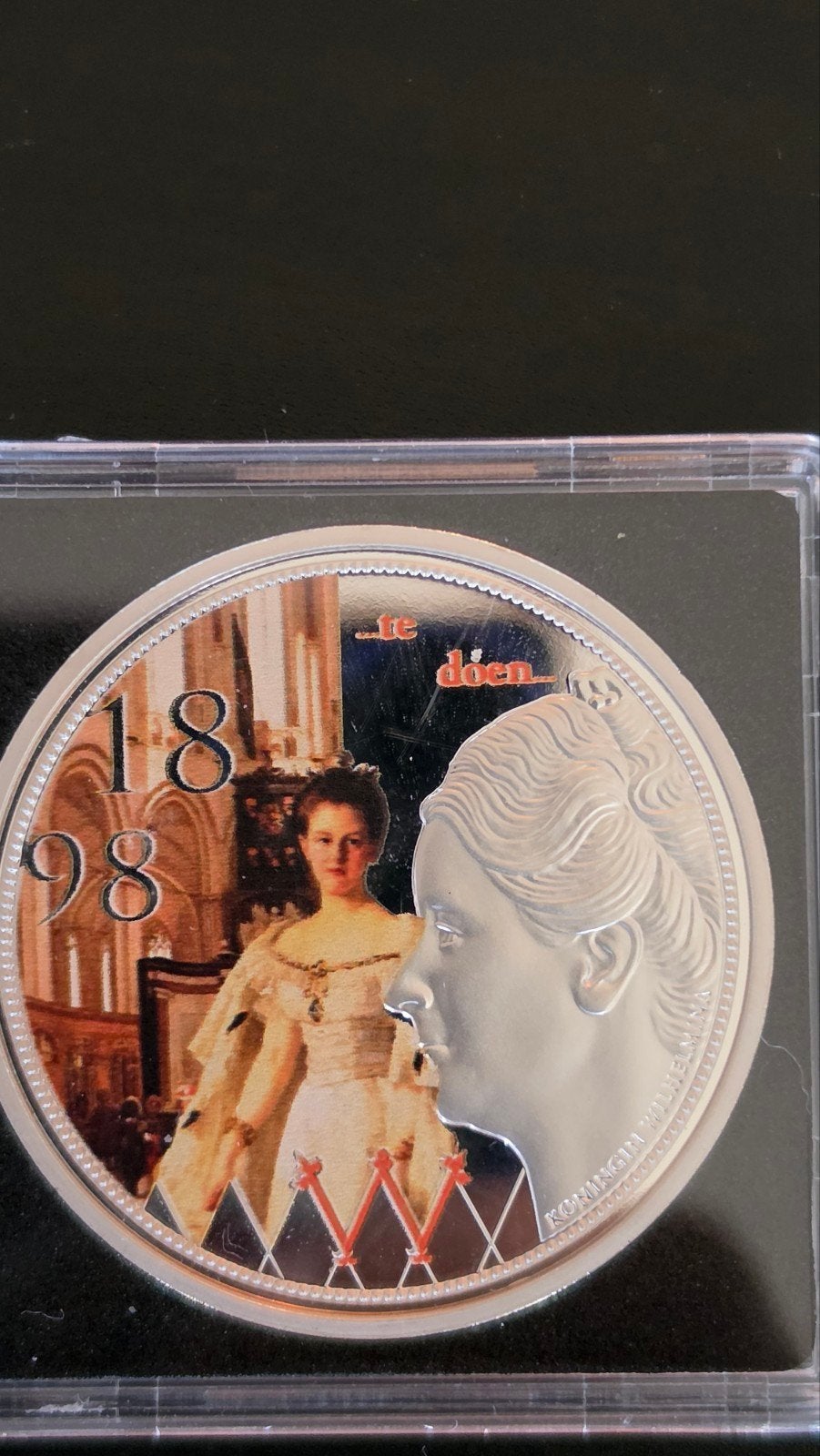 Verzilverde munt Koningin Wilhelmina 1898, Postzegels en Munten, Munten | Nederland, Ophalen of Verzenden, Koningin Wilhelmina
