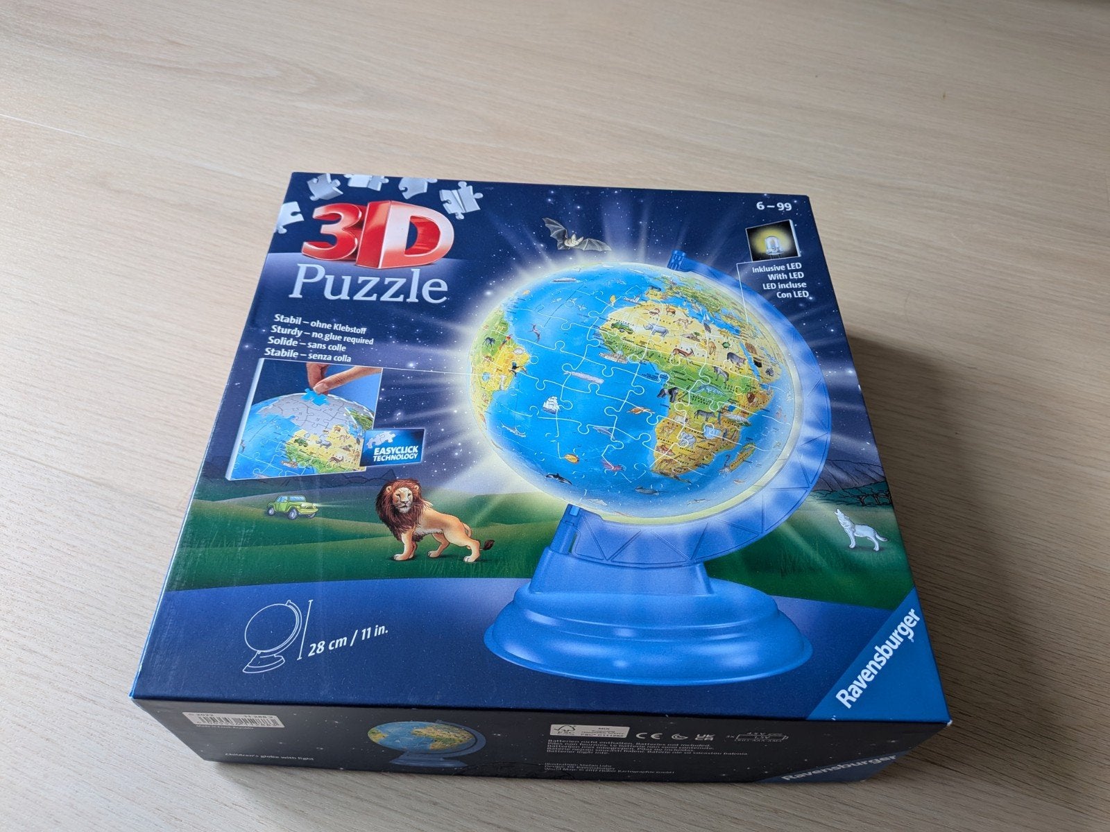 Ravensburger 3D Puzzel Wereldbol met LED Verlichting, Ophalen of Verzenden, Meer dan 50 stukjes, Gebruikt, 6 jaar of ouder