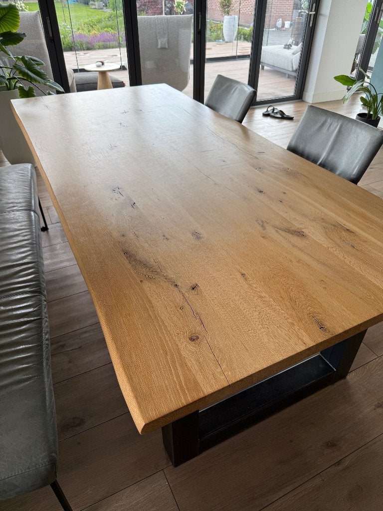 boomstam eiken massief grote eetkamer tafel, Ophalen, Gebruikt, 100 tot 150 cm, Eikenhout