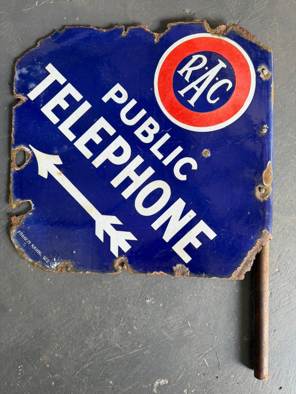 Emaille Public Telephone Bord / Vlag, Ophalen of Verzenden, Gebruikt, Reclamebord