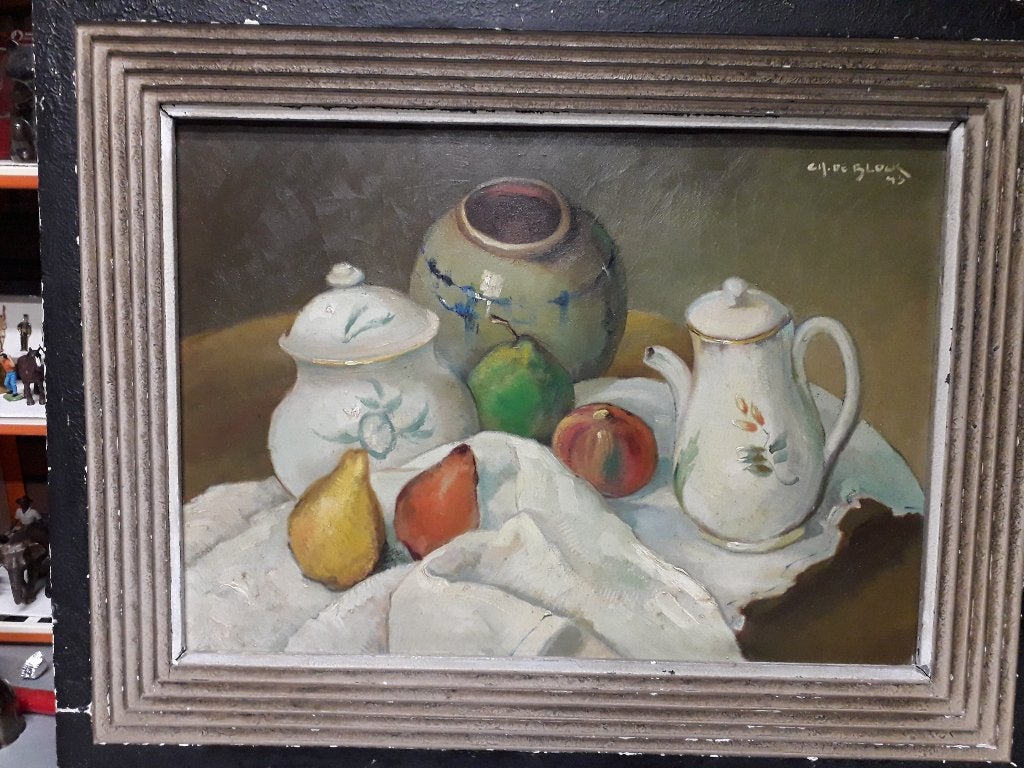 PRACHTIG GROOT ANTIEK STILLEVEN OLIEVERFSCHILDERIJ op DOEK, Ophalen, Olieverf, Stilleven, Doek