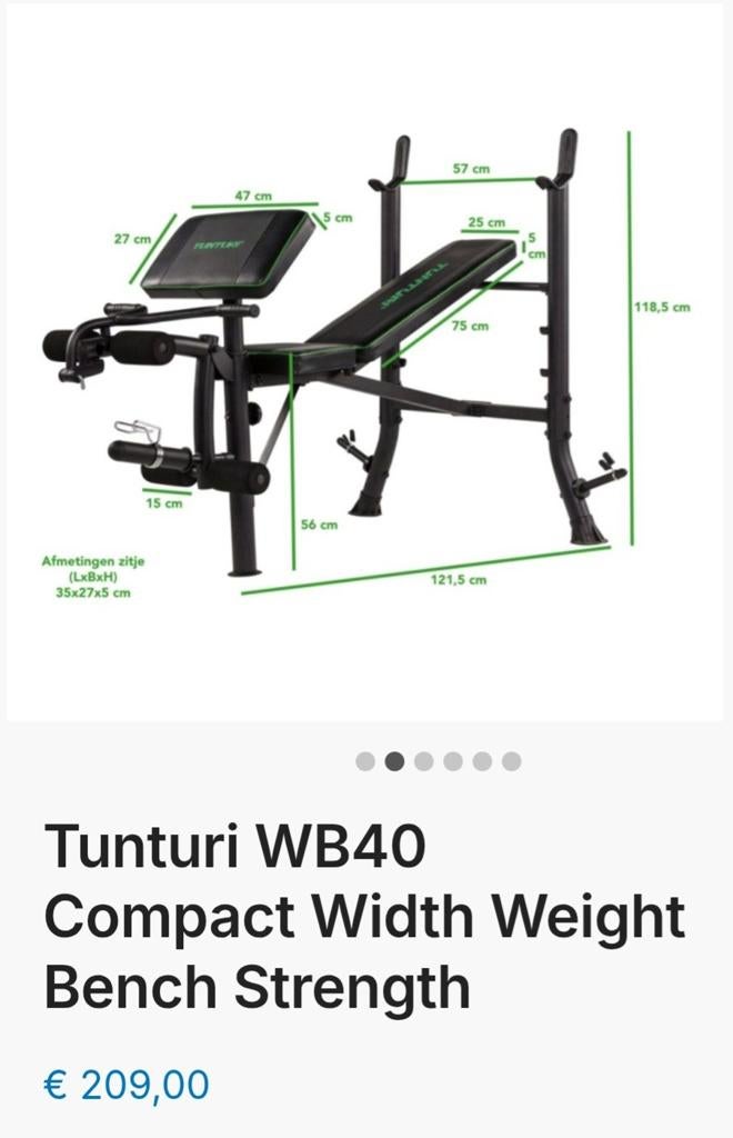Tunturi WB40 Fitnessbank met Halterschijven en Stangen, Ophalen, Gebruikt, Rug, Fitnessbank