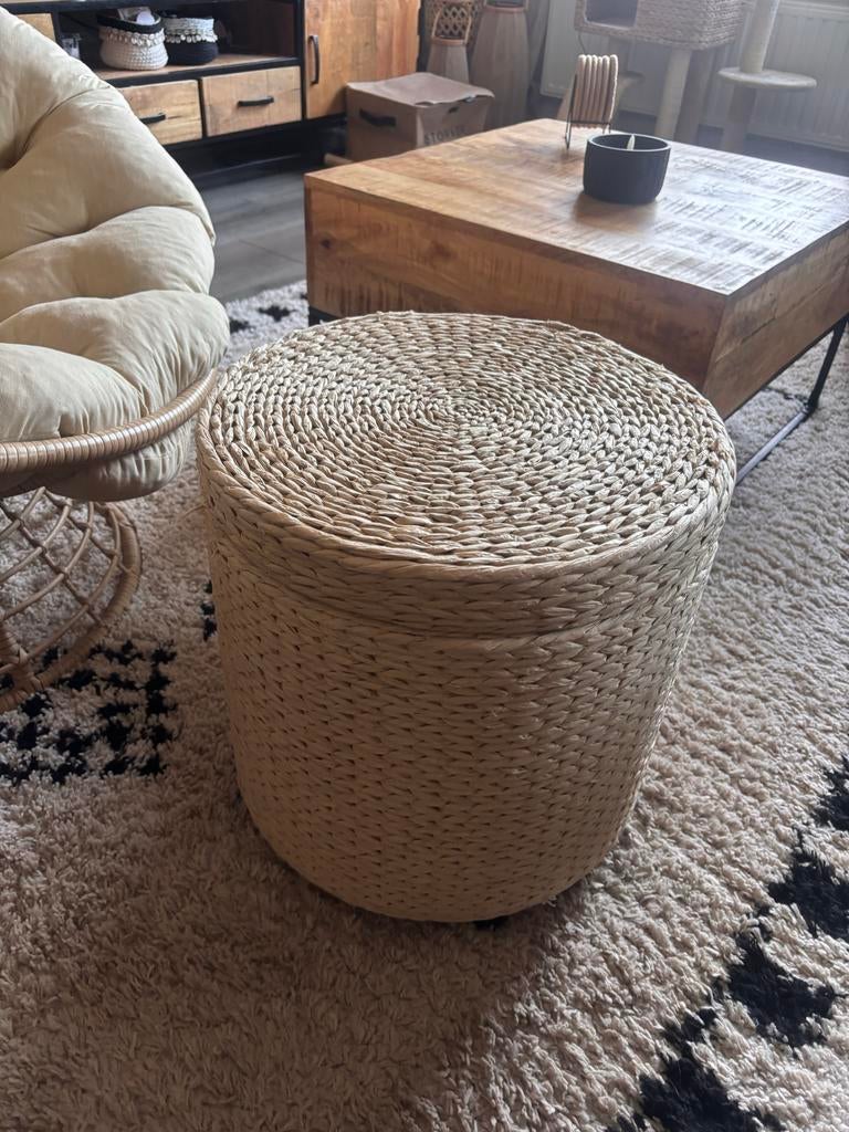 Grote Rotan gestoffeerde Opbergpoef, Ophalen, Minder dan 50 cm, Rond, Nieuw