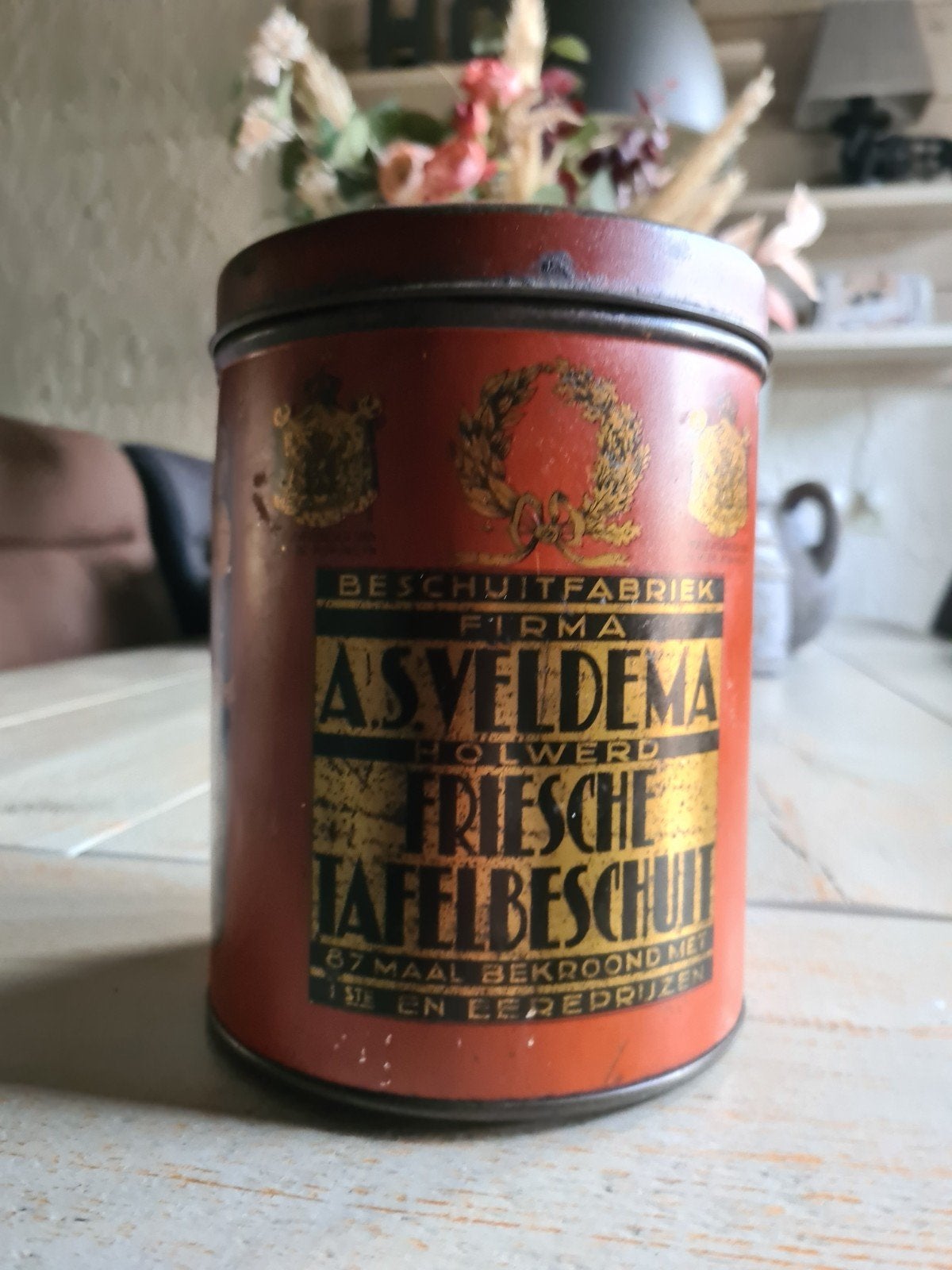 Friese tafelbeschuit blik 1932, Verzamelen, Ophalen of Verzenden, Gebruikt, Overige, Overige merken