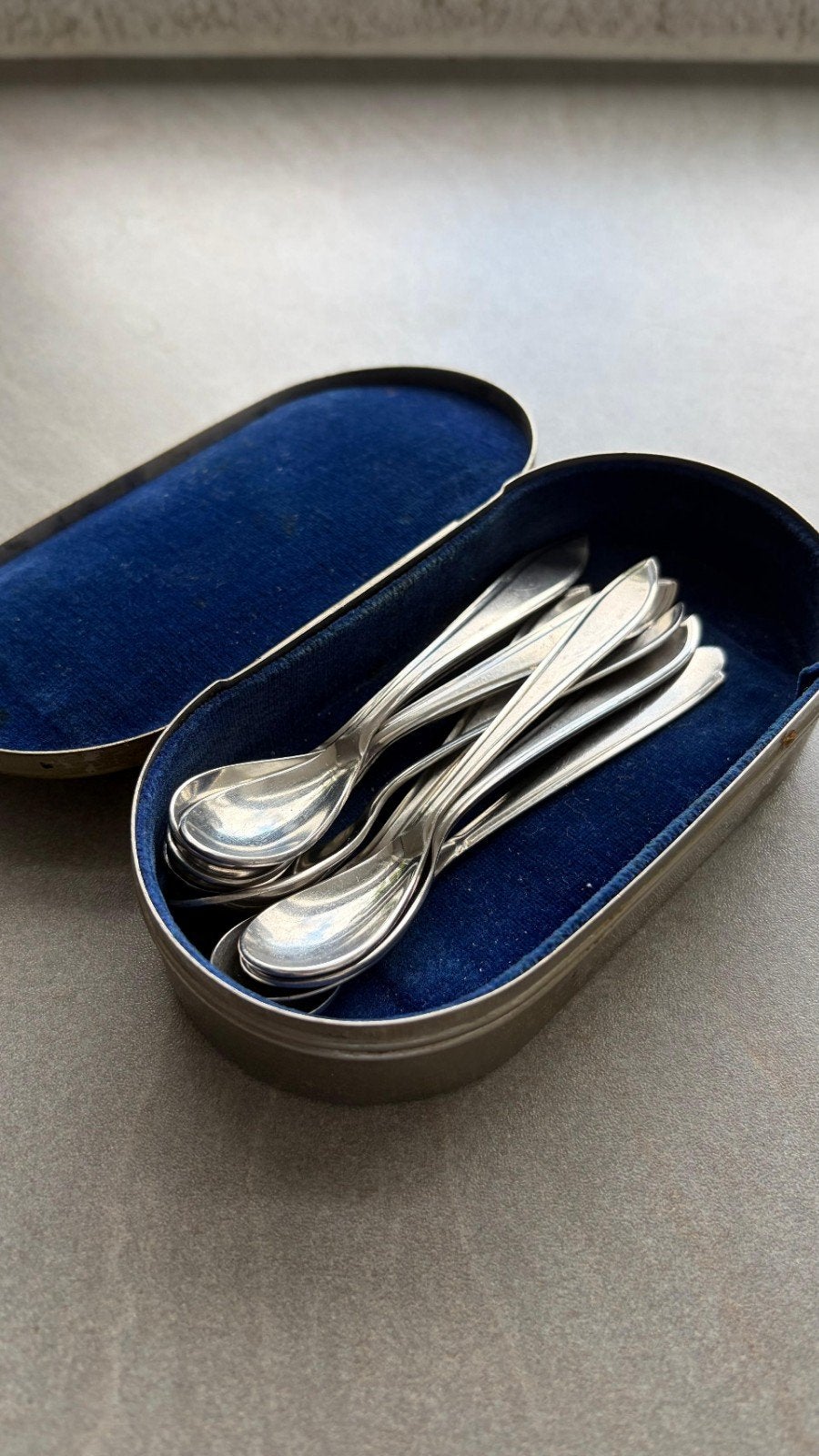 Oud lepel bakje met lepeltjes te koop, Ophalen of Verzenden