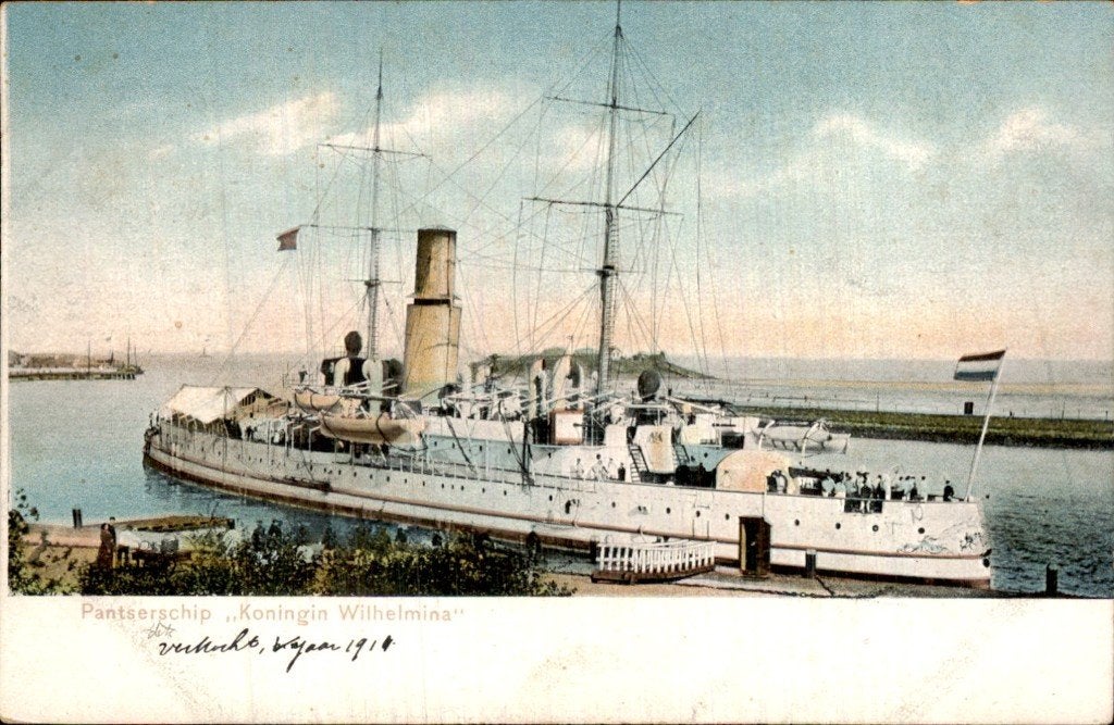 Pantserschip Koningin Wilhelmina - voorzijde, Ophalen of Verzenden, Voor 1920, Gelopen, Zuid-Holland