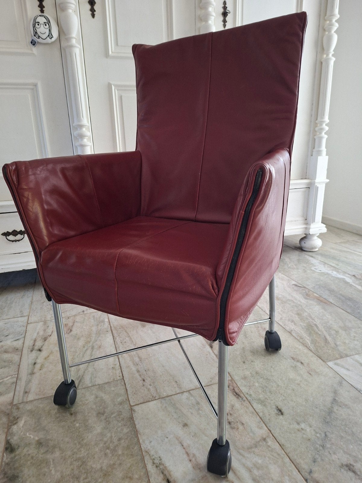 Montis Charly fauteuil - Leren stoel op wieltjes, Huis en Inrichting, Ophalen, Gebruikt, Leer, Vijf, Zes of meer stoelen