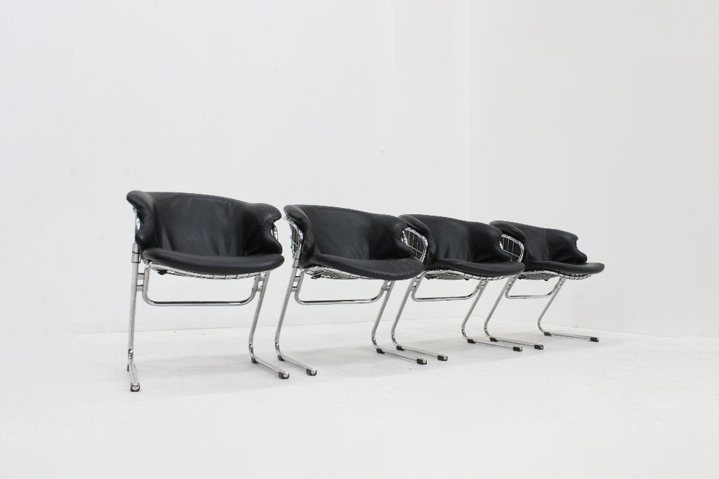 Set van 4 Gastone Rinaldi Flynn design eetkamer stoelen, Zwart, Design, Ophalen of Verzenden, Zo goed als nieuw