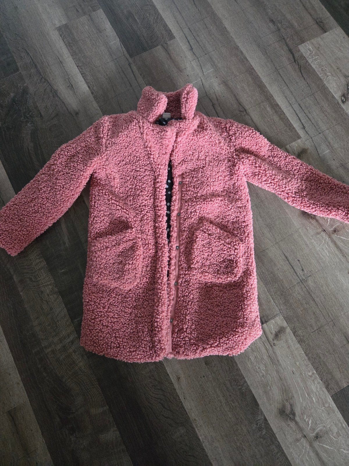 Roze teddy jas met stippenvoering 146/152, Meisje, Nieuw, Ophalen of Verzenden, Hema