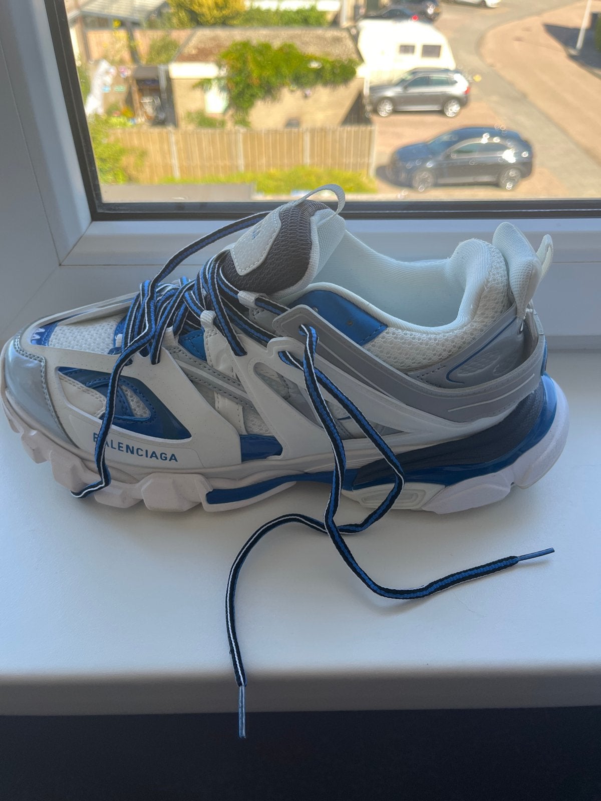 Balenciaga Track Sneakers - Wit/Blauw - Maat 44, Ophalen of Verzenden, Zo goed als nieuw, Wit, Sneakers of Gympen