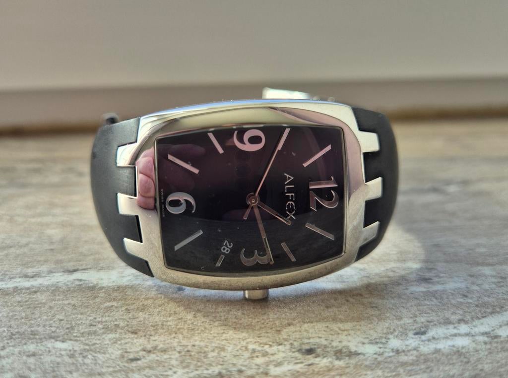 Alfex Zwitsers horloge - Roestvrij staal en rubber, Sieraden, Tassen en Uiterlijk, Horloges | Dames, Ophalen, Zo goed als nieuw