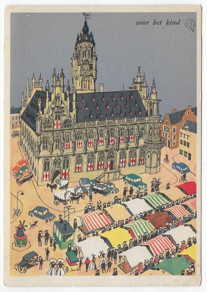 Middelburg Markt Ongelopen Ansichtkaart ( B4144, Ophalen of Verzenden, 1940 tot 1960, Ongelopen, Zeeland