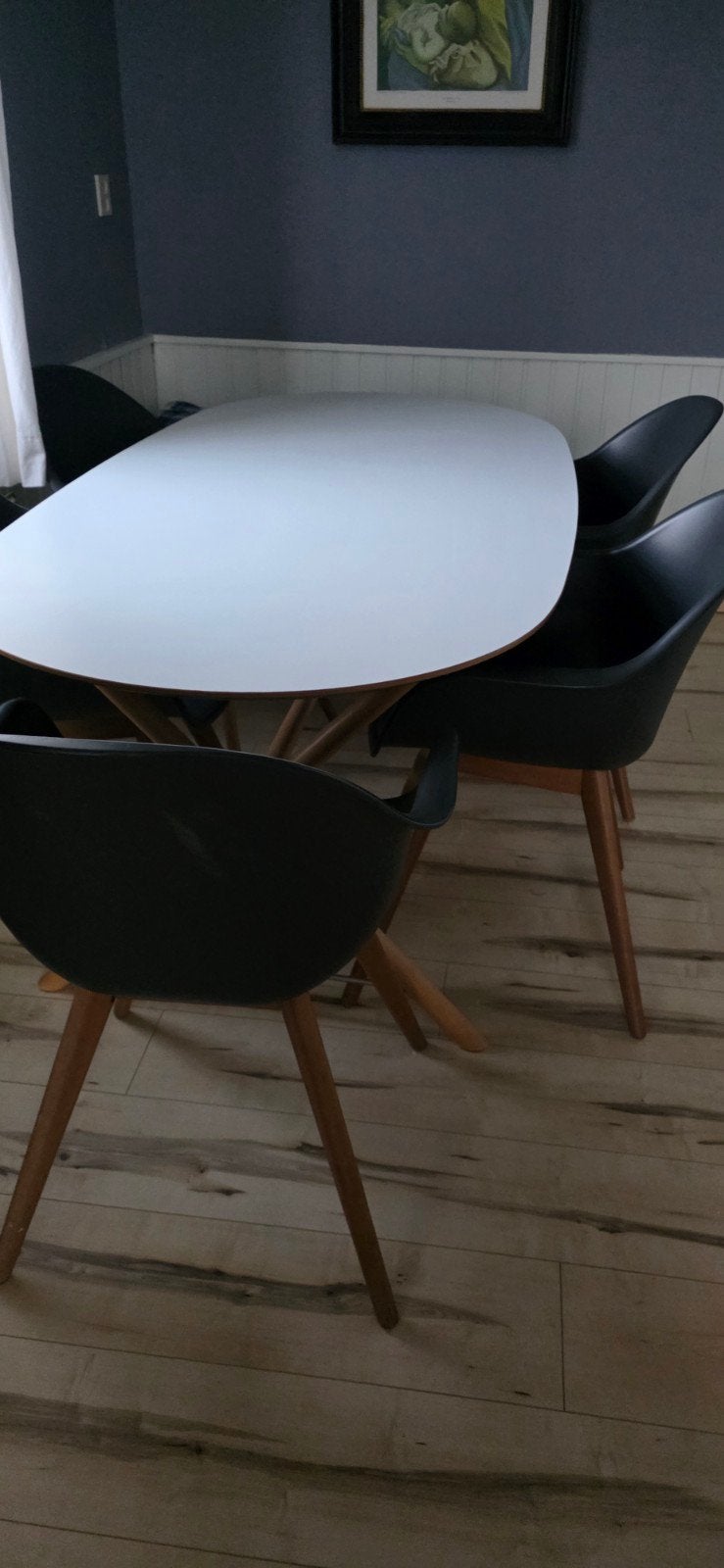 Moderne eettafel met 6 stoelen - Wit/Zwart, Huis en Inrichting, Tafels | Eettafels, Ophalen, Gebruikt, 50 tot 100 cm, Vijf personen of meer