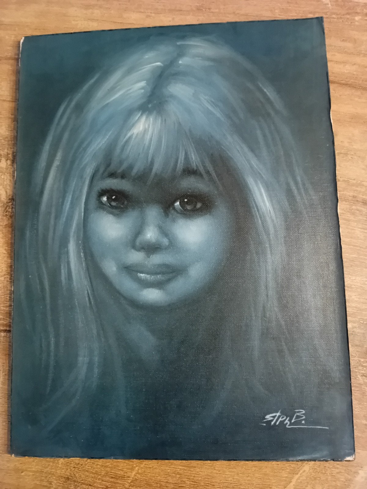 Olieverfschilderij: Mysterieus Portret in Blauwtinten, Ophalen