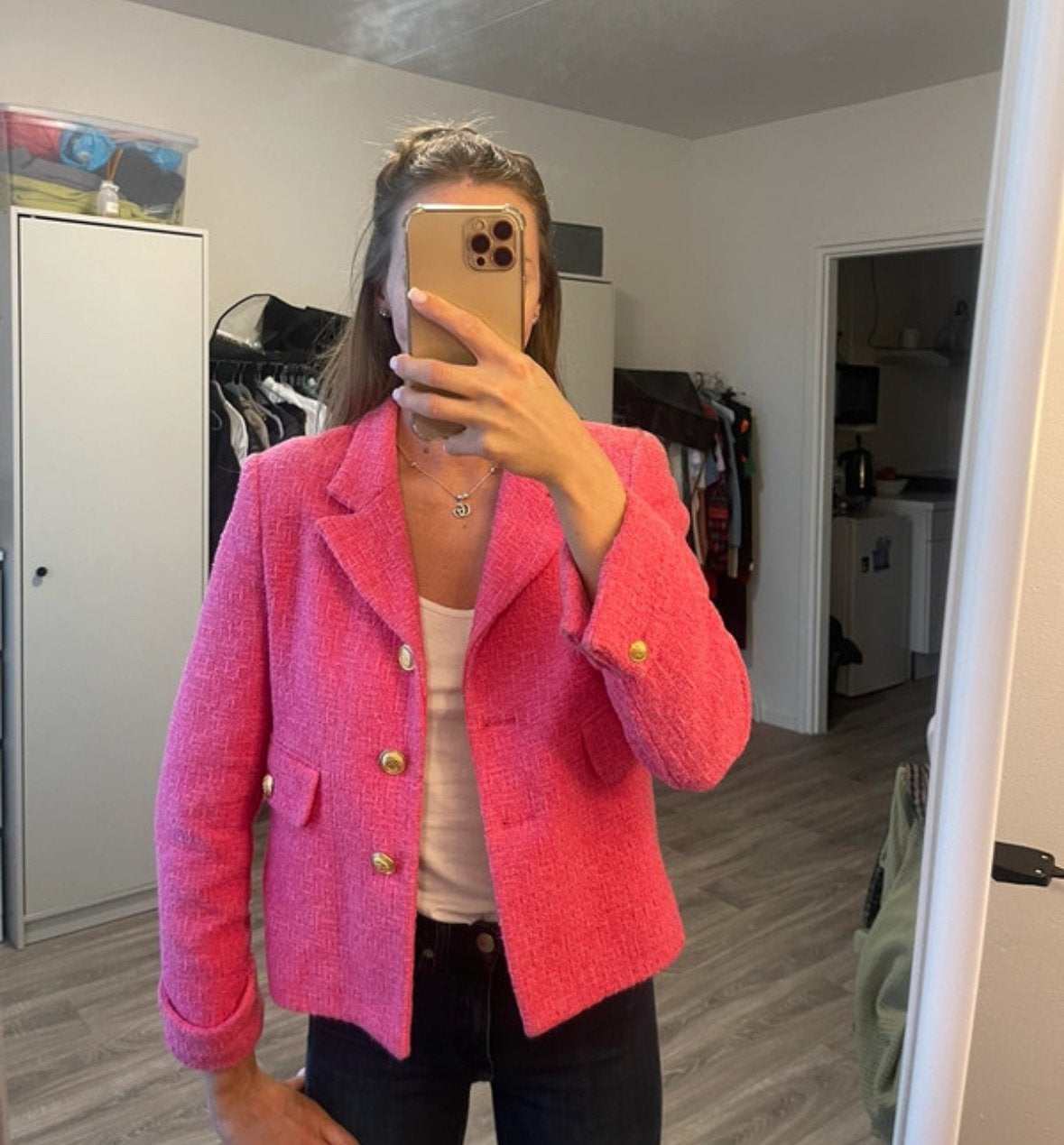 Zara roze tweed blazer met gouden knopen, Ophalen, Zo goed als nieuw, Jasje, Roze